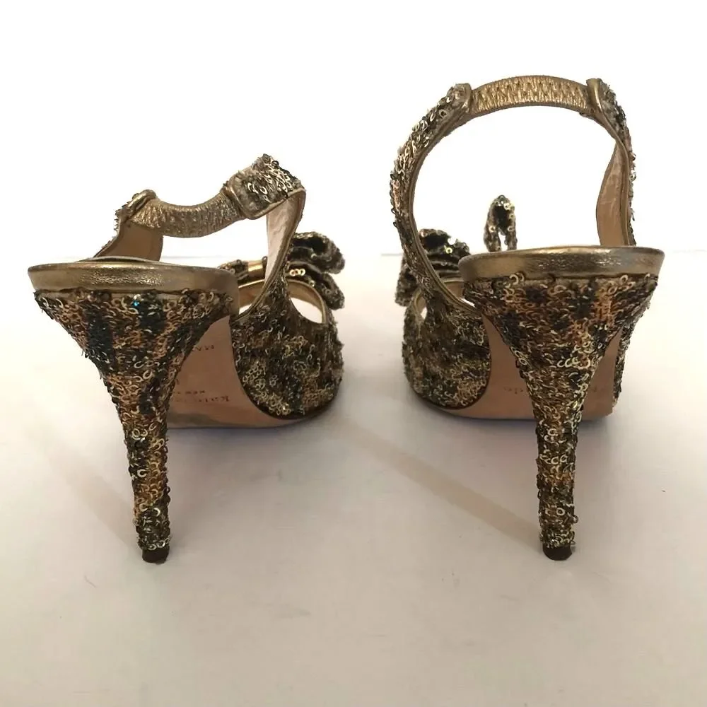 Kate Spade Sequin Animal Print Bow Slingback Heels Size 8 Sparkly Girly Party